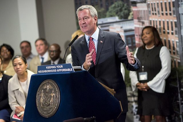 Mayor Bill de Blasio announces a planned expansion of his affordable housing plan, which will now preserve or create 300,000 units.